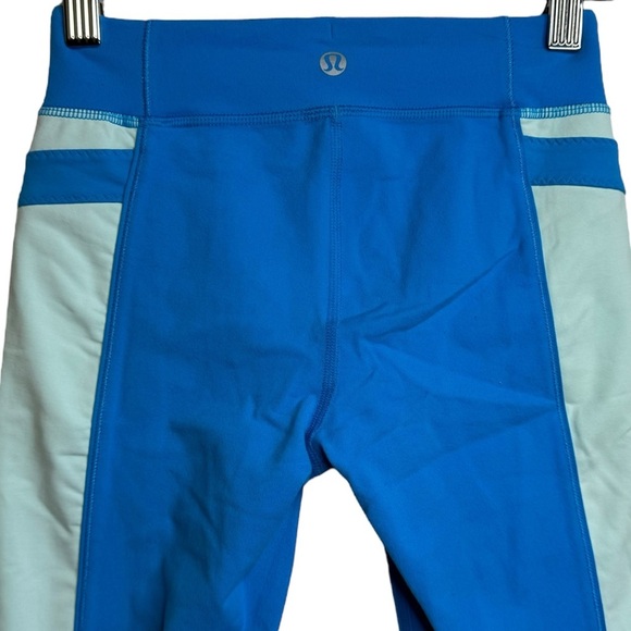 Lululemon Cropped Colour Block Blue Light Green Stretch Compression Leggings 2 - Picture 7 of 12